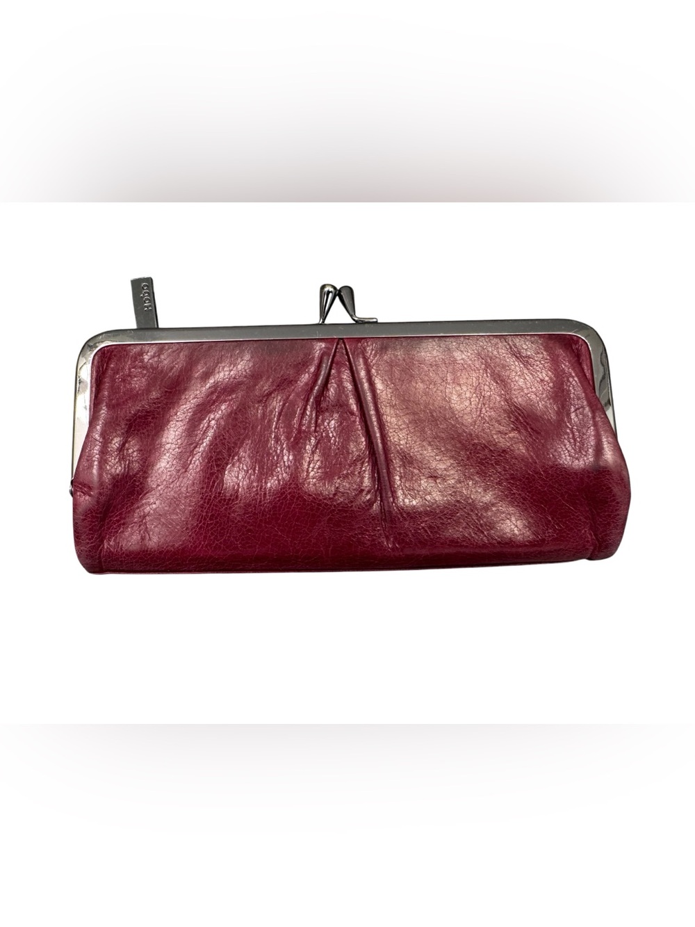 Hobo International Lauren Clutch Wallet in Red Leather wit Sliver Tone Kiss Lock